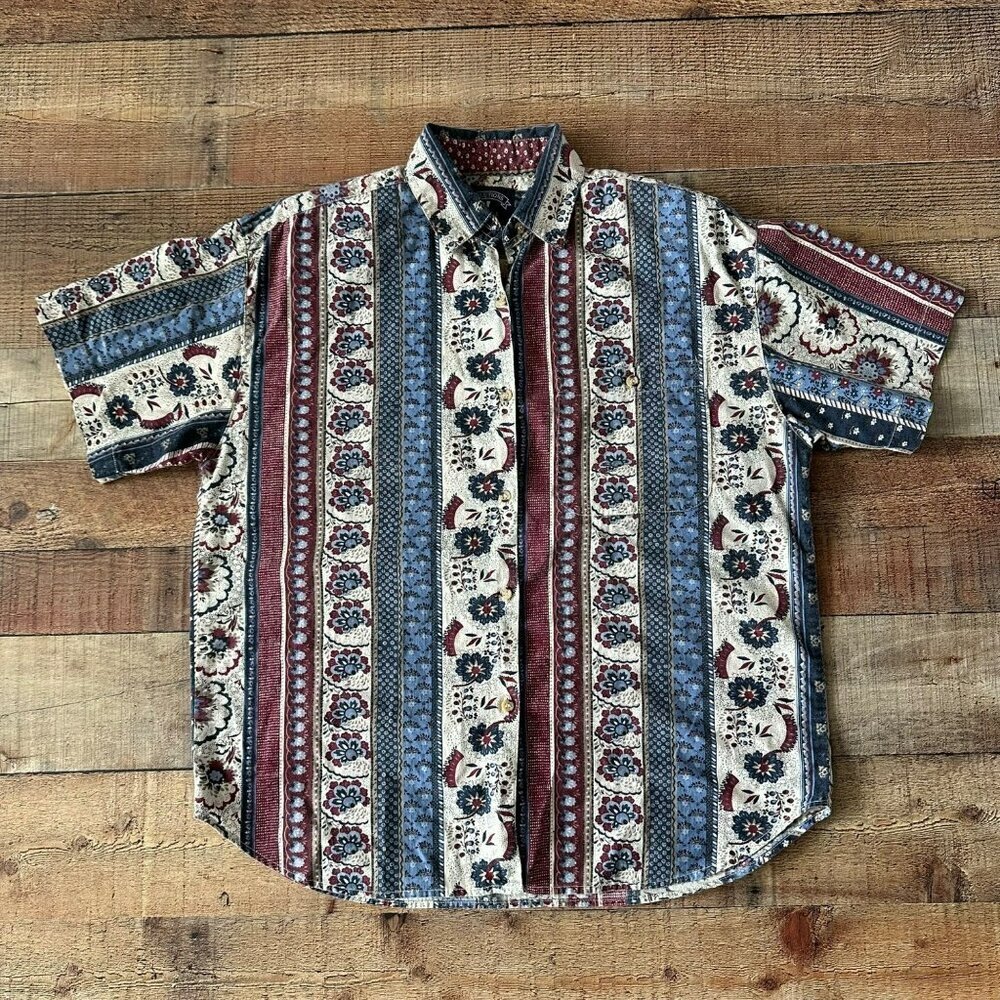 Vintage Solutions Women’s Size Medium Original Floral Stripe Button-Up Shirt